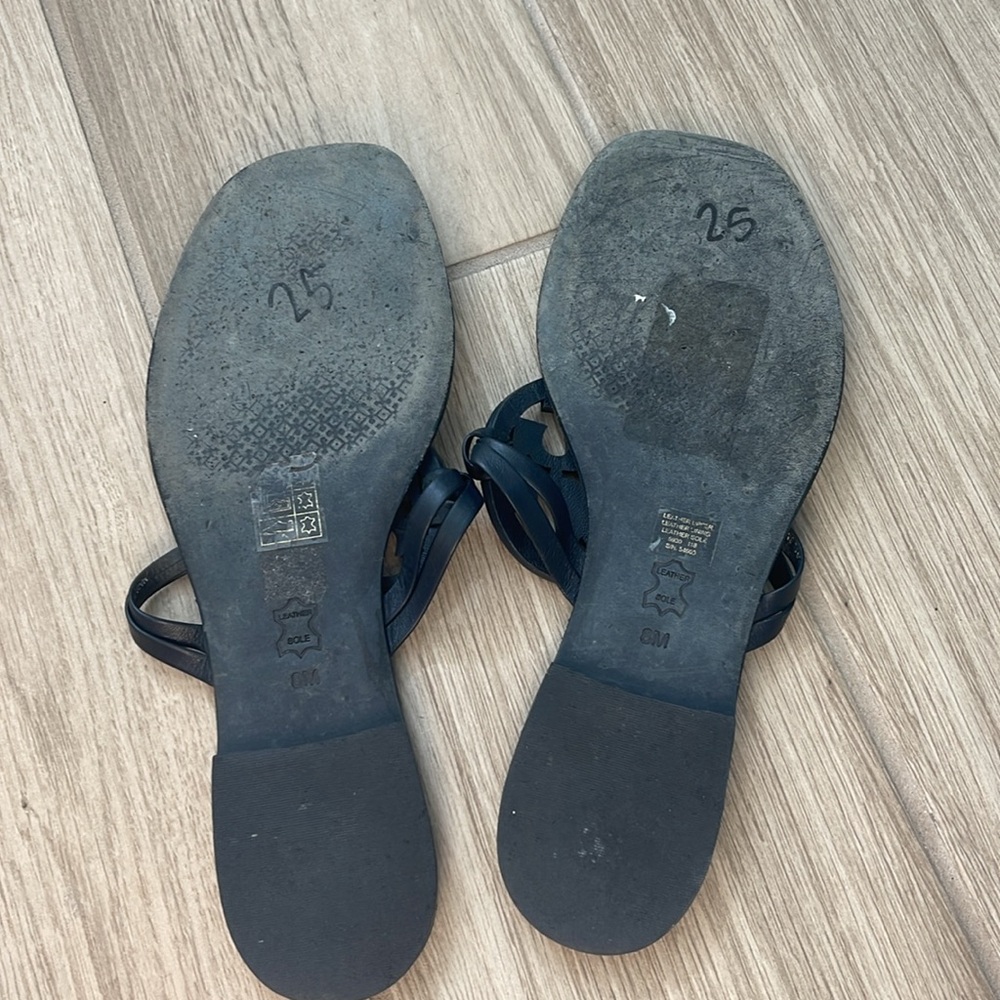 Auth Tory burch Miller Square Toe leather sandals Navy sz 8M - Picture 6 of 7